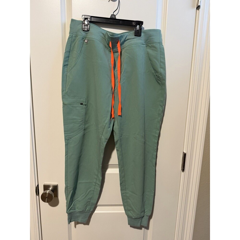 FIGS Zamora Jogger Scrub Pants Medium Petite Jade Orange Drawstring Technical